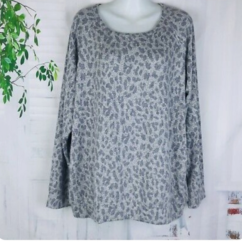 Buffalo David Bitton Leopard Print Plush Knit Sweatshirt Women's Size Large